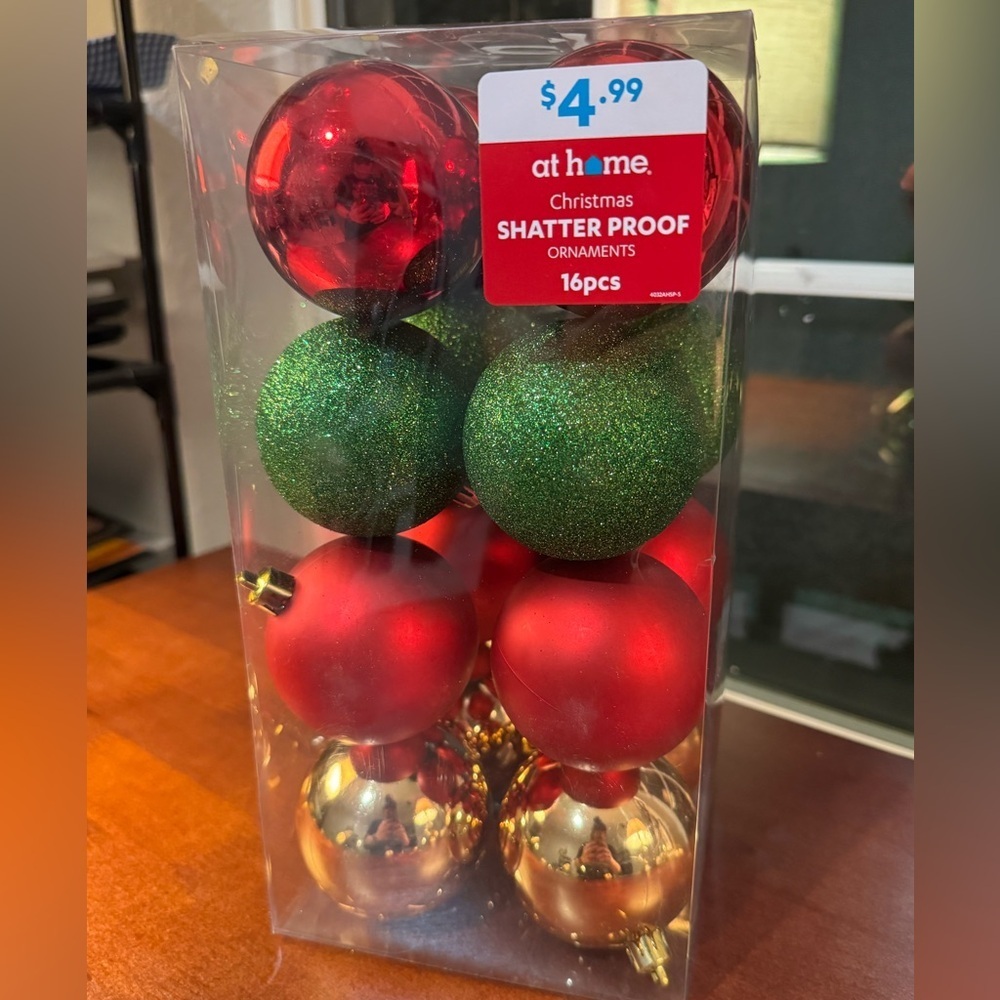 3/for $15 🍒 AT HOME Festive Holiday Ornaments Set (16 balls) - NEW w TAGS 🏷️